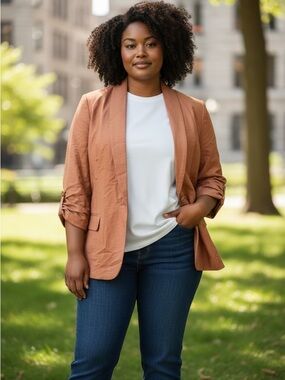 LC Lauren Conrad Rust-Toned Satin Shawl Collar Blazer